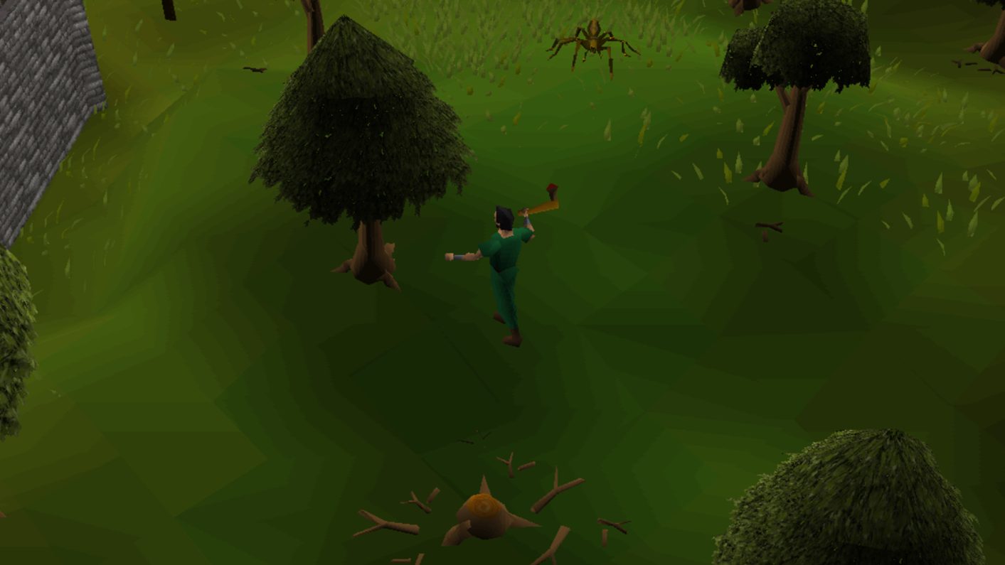 Holzfällen zwischen Bäumen in Lumbridge in Old School RuneScape